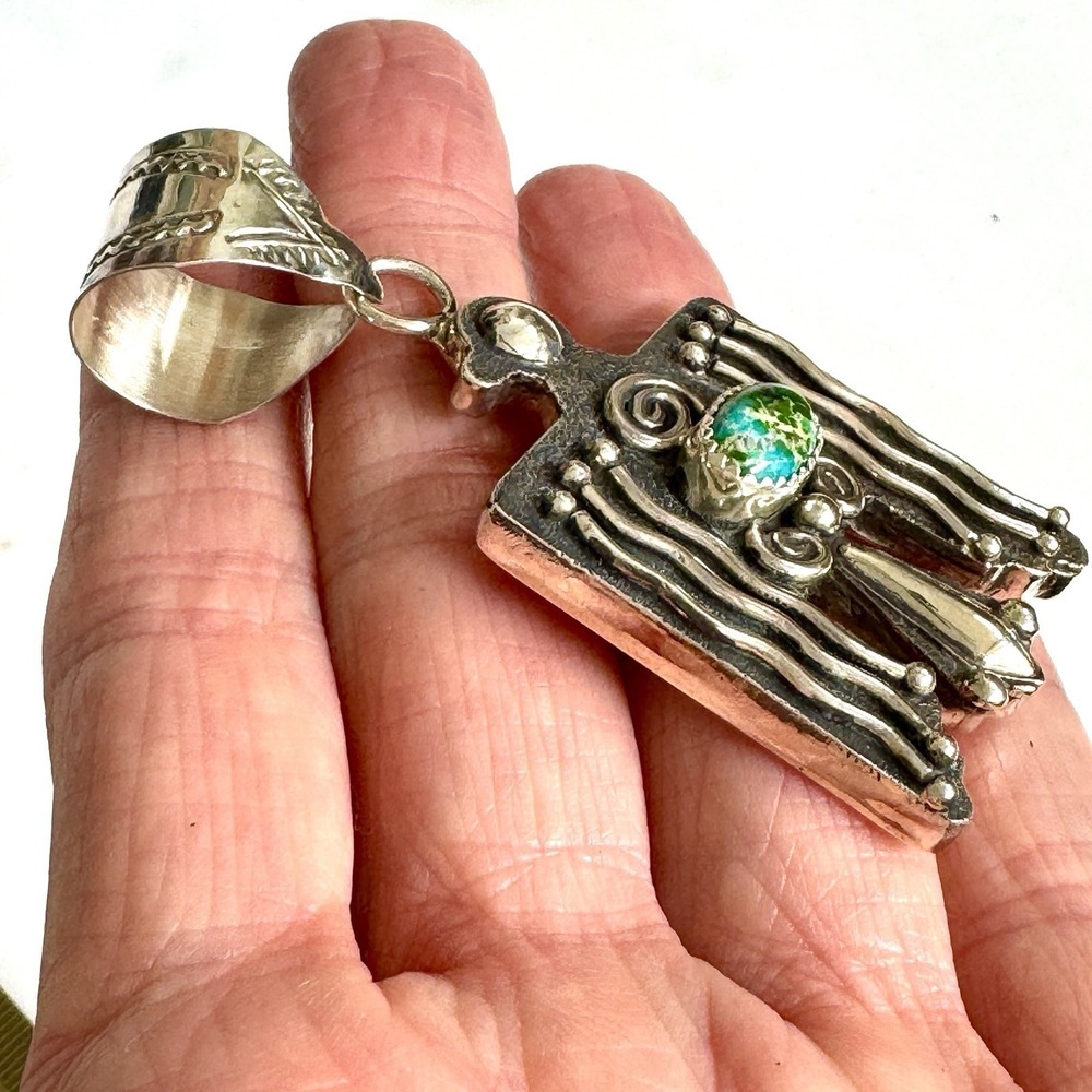 Navajo Thunderbird Pendant Turquoise 2.5 Sterling Signed Mariano Native American - Picture 6 of 8